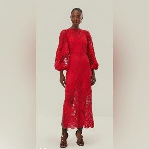 New Farm Rio Red Nature Guipure Midi Dres
